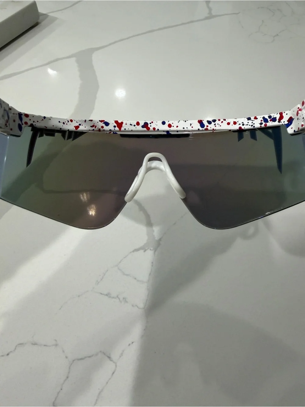 Blue Mirrored Shield Visor Sunglasses by